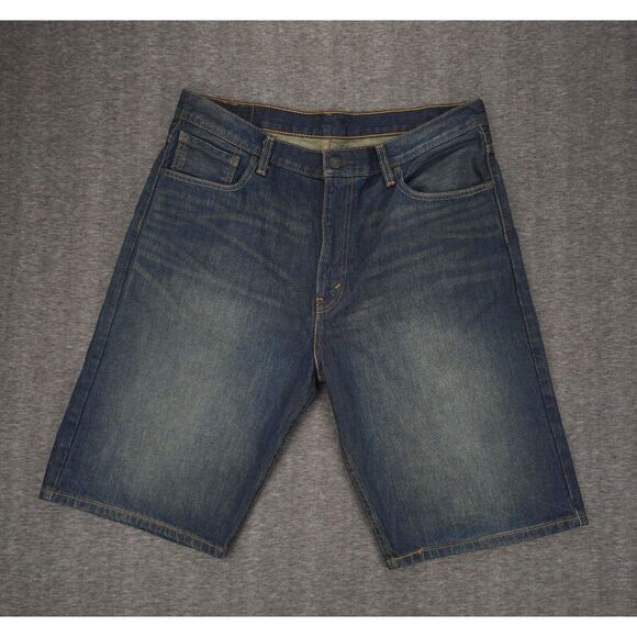 Levi's 569 Jean Shorts Jorts Mens 36 x 12 Blue Loose Relaxed Fit Dark Wash - Picture 1 of 7